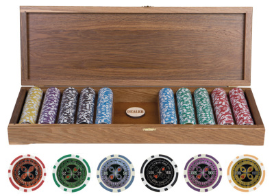 Набор для покера Ultimate VIP 500 фишек, морёный дуб Номиналы 5, 25, 50, 100, 500 и 1000
Сумма номиналов = 93000